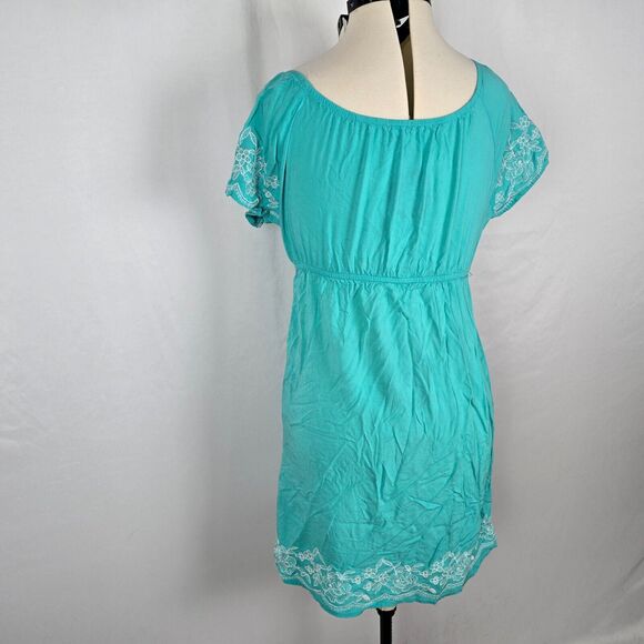 One Clothing Dress Junior's XL Green Mini Fit & Flare Embordering Short Sleeve - Picture 15 of 16